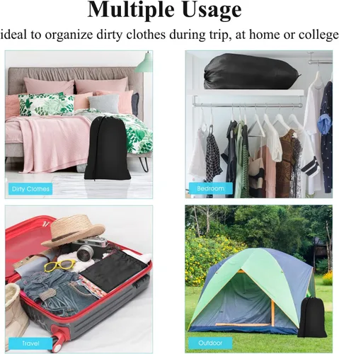 Miniatura 6 de OTraki Bolsas de viaje para ropa sucia de lavandería de 24 x 32 pulgadas, 2 unidades de uso pesado con cordón de ajuste, bolsa organizadora