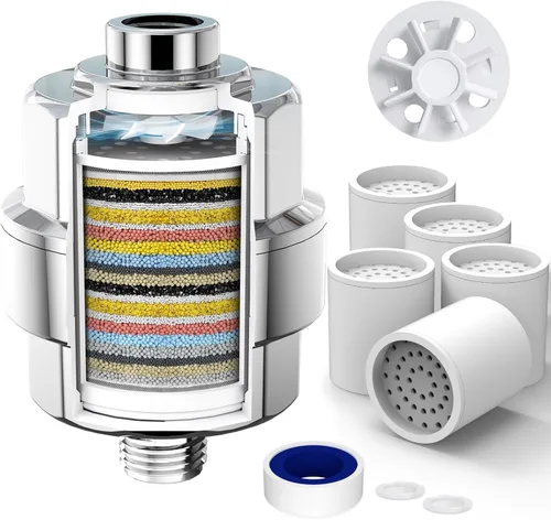 Miniatura 14 de Filtro de ducha de 20 etapas para agua dura, con 1 cartucho reemplazable, filtro de agua de ducha de alto rendimiento para eliminar cloro y flúor