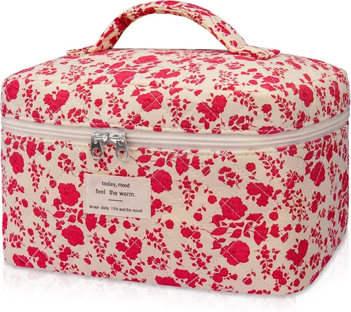 Miniatura 48 de Gosect Bolsa de maquillaje grande, bonita bolsa de cosméticos para mujeres y niñas, bolsa de aseo estética de coqueta floral, bolsa organizadora