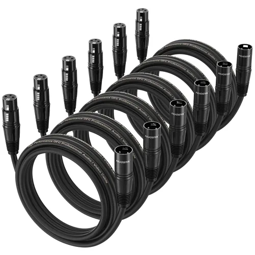 Miniatura 15 de Cable XLR de 1.5 pies, 6 unidades, cables de micrófono, cable de altavoz de micrófono equilibrado de alta calidad con cable XLR macho a hembra DMX