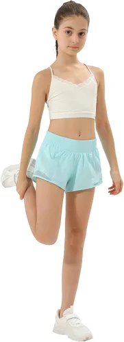 Miniatura 5 de Aurefin Pantalones cortos deportivos para niñas, pantalones cortos ligeros para correr para adolescentes, niñas, pantalones cortos deportivos