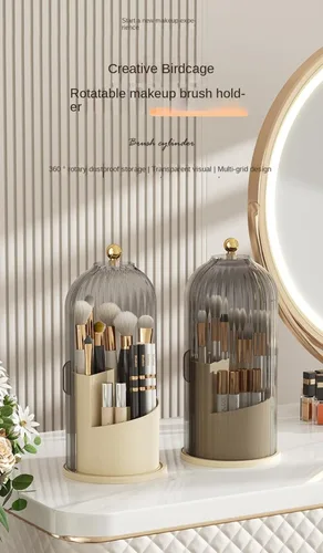 Miniatura 3 de Soporte giratorio para brochas de maquillaje con tapa transparente, organizador de brochas de maquillaje de 360° para todos los tamaños de pinceles