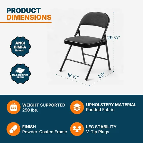 Miniatura 3 de OEF Furnishings OEF970 Series - Sillas plegables acolchadas de tela de alta calidad, asiento y respaldo acolchados cómodos para salas