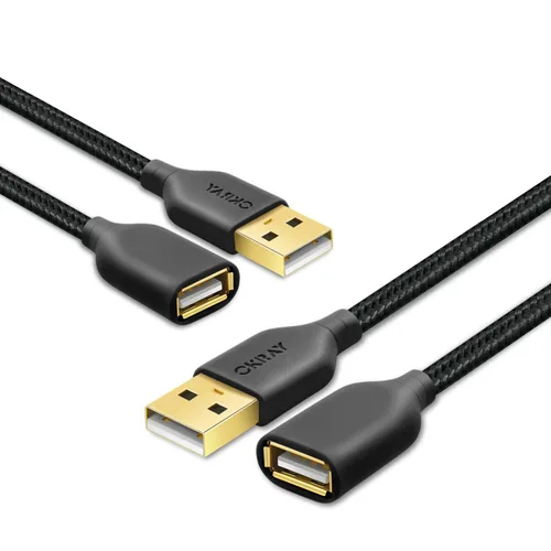 Miniatura 12 de OKRAY - Cable de extensión USB, paquete de 2 cables de extensión USB 2.0 de nailon trenzado de 6 pies tipo A, macho a hembra, con conector chapado