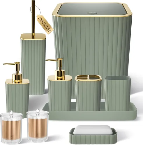 Miniatura 59 de XLHOMO Bathroom Set- 25PC Beige Bathroom Set, Bathroom Set with Shower Curtain and Rugs, Beige Shower Curtain Set, Toilet Brush, Bathroom Trash Can