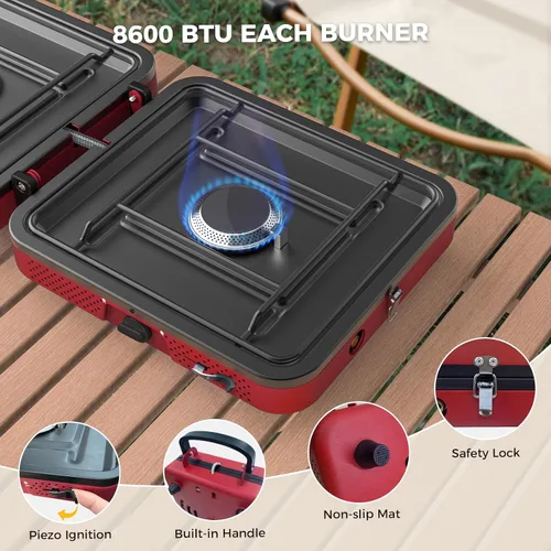 Miniatura 6 de Estufa de camping plegable CAMPLUX FoldGo, 7500 BTU, estufa portátil de gas butano, estufa plegable con cassette con bolsa de transporte y quemador