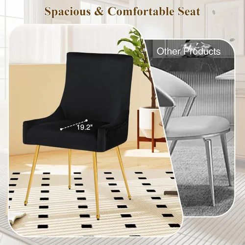 Miniatura 5 de adochr Juego de 2 sillas de comedor modernas con patas de metal dorado, silla de cocina tapizada de terciopelo, respaldo plisado, silla decorativa