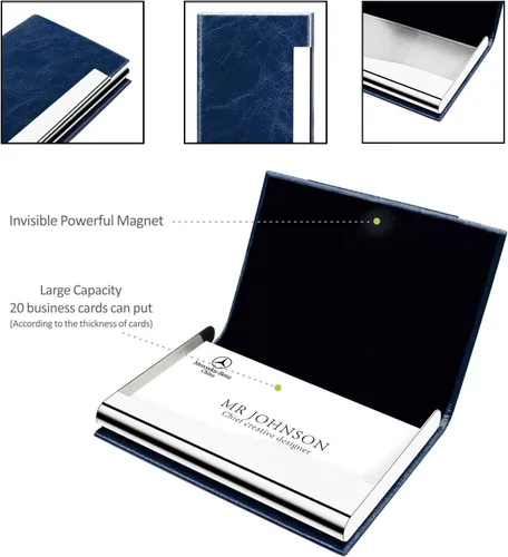 Miniatura 3 de Padike - Tarjetero para tarjetas de presentación, billetera de cuero sintético con protección RFID, V-Azul, unisex azul (V-Blue)