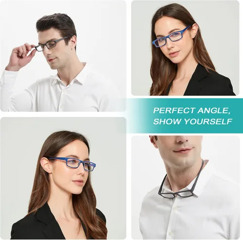 Miniatura 6 de EYEURL Paquete de 2 lentes de lectura para mujeres y hombres, para colgar en el cuello, bloqueo de luz azul, con bisagra de resorte, lectores