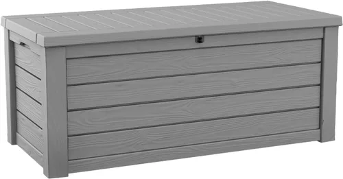 Keter Westwood 150 - Caja de almacenamiento grande de resina de 150 galones para muebles de patio, cojines de exterior, herramientas de jardín y
