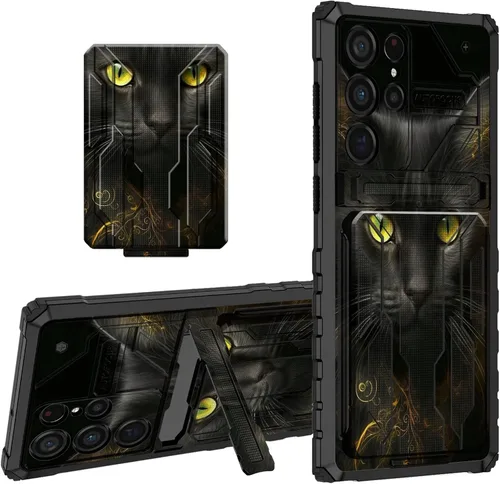Miniatura 42 de Funda tipo cartera para Samsung Galaxy S22 Ultra con soporte para tarjeta de crédito y soporte de doble capa de policarbonato duro de PC suave TPU a