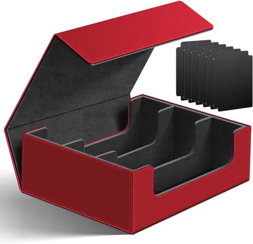 Homthy Funda de cuero con cierre magnético para tarjetas de intercambio, caja de almacenamiento de tarjetas mágicas para MTG TCG y tarjetas Rojo