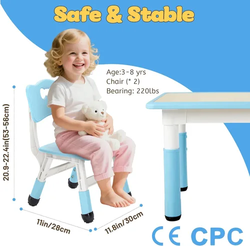 Miniatura 5 de FUNLIO Silla Ajustable para Niños (2 piezas), Silla para Niños Pequeños con 3 Niveles de Altura Ajustable para Edades de 3-8, Silla Infantil