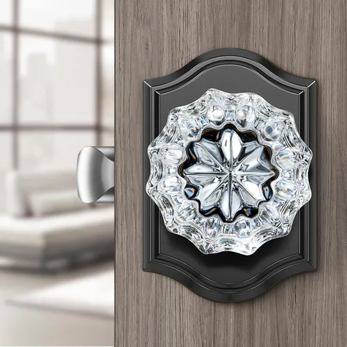 Miniatura 28 de Pomos de puerta de cristal para interiores, pomos de puerta de cristal de latón envejecido con cerradura para uso de privacidad, pomos de puerta