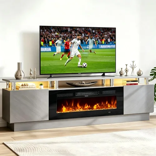 Miniatura 11 de oneinmil 70" Fireplace TV Stand for Living Room, Electric Fireplace Entertainment Center with Dual LED Lights & Storage Cabinets, Fits TVs up to