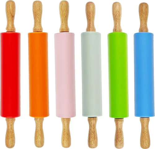 Miniatura 8 de Paquete de 6 rodillos pequeños para niños, rodillos para niños para la cocina del hogar (6 colores) (9 pulgadas)