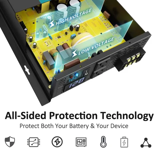 Miniatura 6 de WZRELB Inversor de energía solar confiable de onda sinusoidal pura 3000w 24v 110-120v 60hz con pantalla LED (negro) Sistema solar