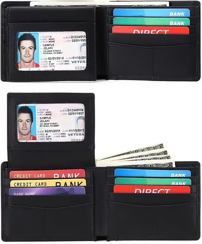Miniatura 8 de GOIACII - Elegante cartera de cuero genuino para hombre, tarjetero espacioso con bloqueo RFID, doble blando, 2 tarjetas de identificación
