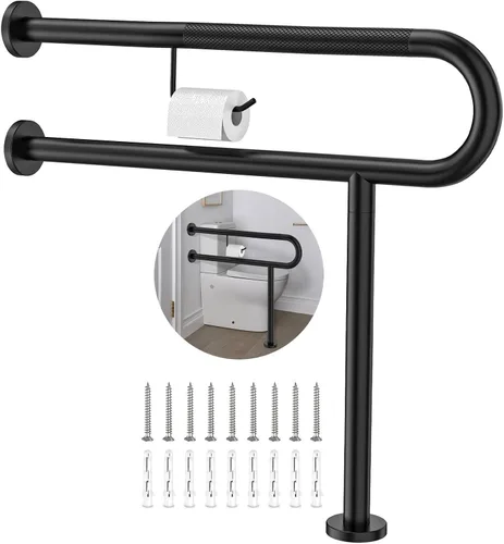 ZUEXT - Riel de soporte para inodoro con soporte para papel higiénico de 31.5 x 28 pulgadas, barra de agarre antideslizante de pared a piso, color