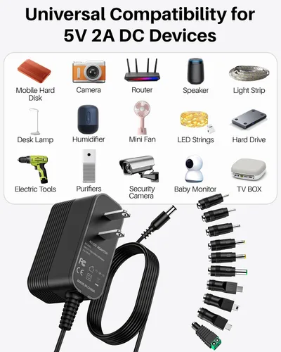 Miniatura 2 de Adaptador de corriente 5V 2A Cargador de 5V Fuente de alimentación CC para conmutación regulada con 10 tomas intercambiables para 2000mA 1500mA