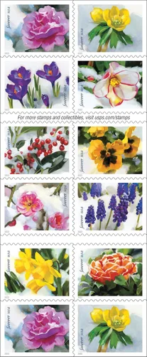 Miniatura 4 de Snowy Beauty - Sellos postales para siempre, autoadhesivos, jardín, boda, amor, celebración, vacaciones, invierno, flor, 2022 Scott #5727-5736