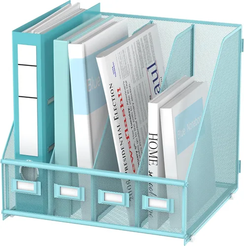 Miniatura 10 de SUPEASY Soporte para archivador de revista, organizador de escritorio de metal con 4 compartimentos para estante, organizador de archivos para Negro