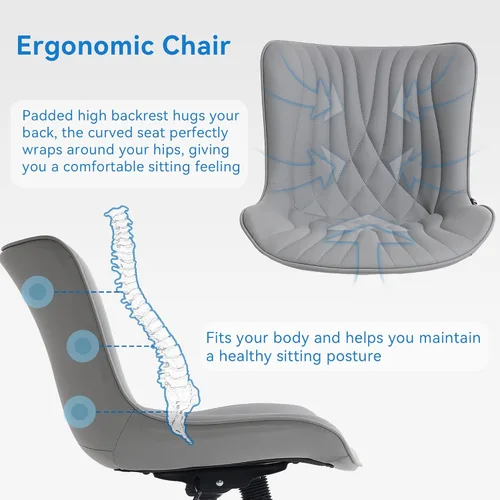 Miniatura 6 de YOUNIKE Silla de Oficina, Silla de Escritorio sin Brazos con Ruedas, Sillas Giratorias Ajustables Rodantes para Oficina en Casa Computadora y Gris