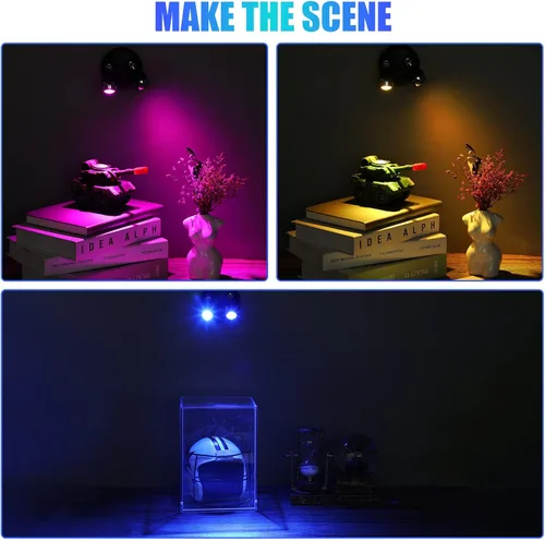 Miniatura 6 de Honoson Paquete de 4 Focos de Doble Cabeza que Funcionan con Baterías, Focos LED RGB Inalámbricos para Interiores con Control Remoto, Luces