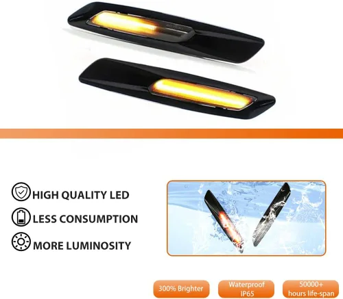 Miniatura 2 de ADIIL Negro F10 estilo ahumado lente delantera Fender secuencial ámbar LED señal de giro lámpara de marcador lateral luces asamblea para BMW 1 3 5