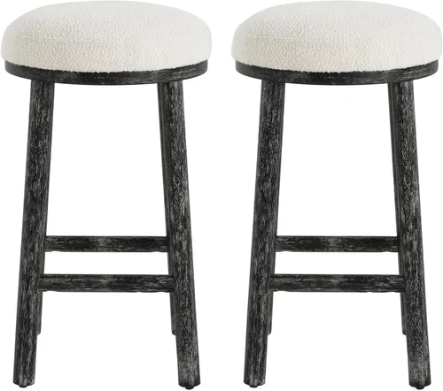 Miniatura 4 de Christopher Knight Home Aubrie - Juego de 2 taburetes de bar redondos de tela Boucle para isla de cocina, silla de comedor de madera sin espalda