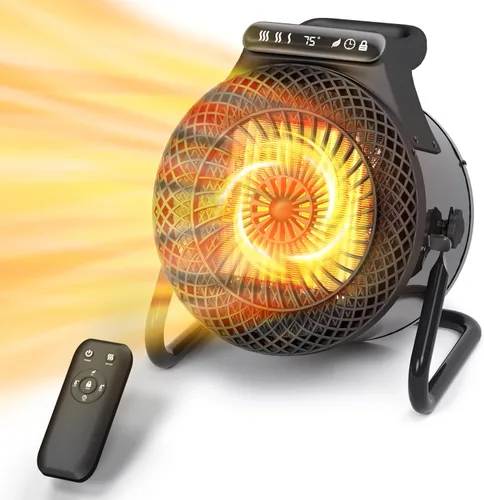 Calentador de espacio para uso en interiores con control remoto, calentador portátil de 1500 W con termostato pantalla digital, protección contra