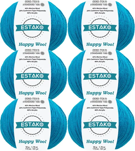 Miniatura 46 de Estako Happy Wool (paquete de 2 madejas) 40% lana merino 20% cachemira tipo poliamida 40% acrílico peso fingering hilo suave para tejer y crochet