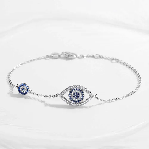 Miniatura 4 de Kaletine Blue Evil Eyes Link Bracelet Sterling Silver 925 Cubic Zirconia Chain Adjustable 67 7 75