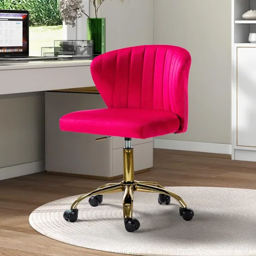 Miniatura 9 de TINA'S HOME Sillas de escritorio de oficina con ruedas y base dorada, moderna silla de oficina sin brazos de terciopelo, silla giratoria ajustable