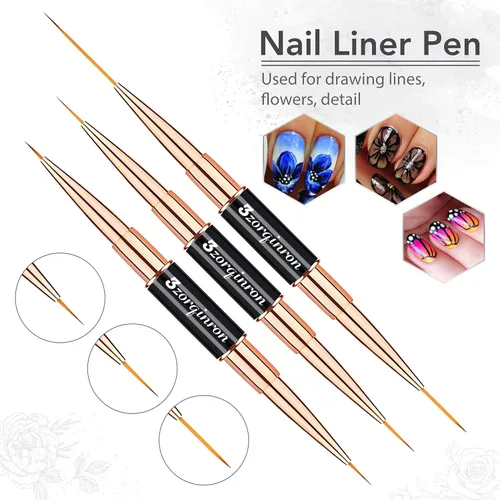 Miniatura 4 de Juego de brochas para arte de uñas, kit profesional de 5 piezas de brochas de uñas de doble punta para detalles, líneas largas, ombre y diseño 3D