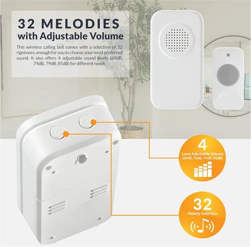 Miniatura 5 de Newhouse Hardware WCMB - Kit de timbre inalámbrico con batería blanca Timbre de puerta funciona con pilas, timbre de timbre para aula, hogar