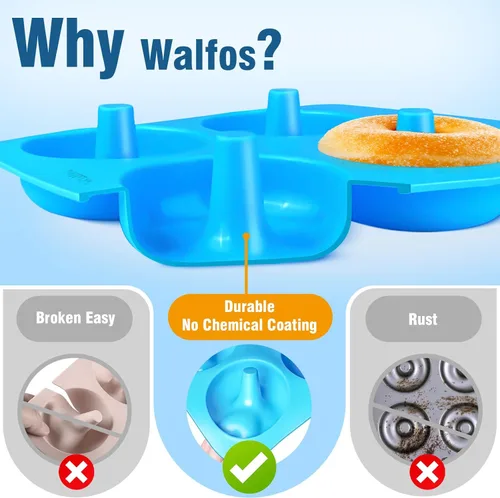 Miniatura 2 de Walfos Molde de Silicona para Donas de Tamaño Completo para Hornear - Juego de Sartén de Silicona para Donas de 4 Pulgadas de Tamaño Grande para 4