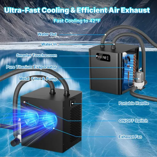 Miniatura 4 de Enfriador de baño de hielo y kit de bañera de inmersión fría, enfriador de inmersión en frío de 1/3 HP con filtro externo y bomba, cápsula de hielo