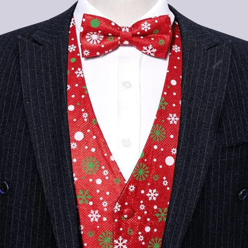 Miniatura 5 de Barry.Wang Chaleco de traje de Navidad para hombre, chaleco de Navidad, corbatacorbatín, esmoquin para fiesta
