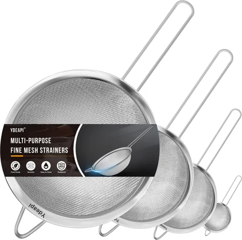 Miniatura 9 de Ydeapi Colador grande de malla fina de 8.6 pulgadas con asa, coladores de alimentos de metal para cocina, tamiz de malla fina de acero inoxidable