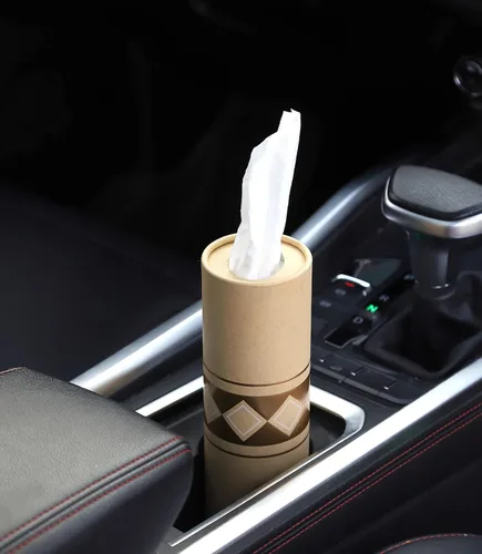 Miniatura 7 de Soporte para pañuelos de coche con pañuelos faciales de 3 capas a granel – 4 unidades – Cilindro de papel de papel de aluminio dorado