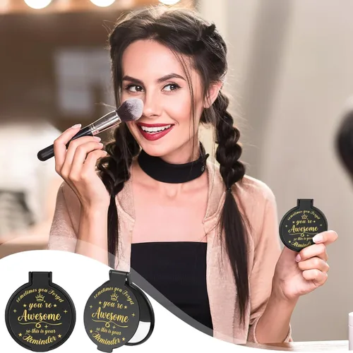 Miniatura 7 de 18 piezas de espejo compacto inspirador de 2.76 pulgadas a granel para mujeres, pequeños regalos de graduación, día de la madre, fiesta, bolso, Negro