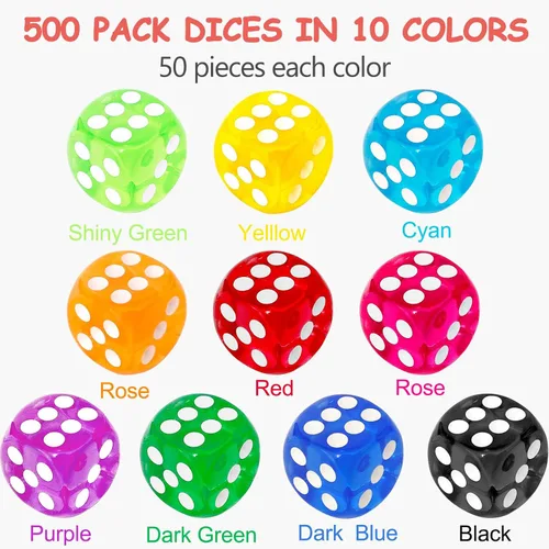 Miniatura 2 de Juego de 500 dados de colores a granel de 0.55 pulgadas, 6 caras, dados estándar para aula, enseñanza, juego de mesa, juego y rodar, 10