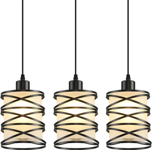 Miniatura 14 de Paquete de 3 Luces Colgantes para Isla de Cocina, Iluminación Colgante para Isla de Cocina, Luz Colgante de Vidrio con Jaula en Espiral, Pantalla
