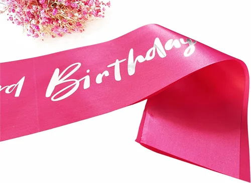 Miniatura 5 de Banda de 3er cumpleaños para niña pequeña, banda de tercer cumpleaños para niñas, banda suave de satén rosa intenso con letra de papel de aluminio
