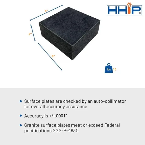 Miniatura 2 de HHIP 4401-1596 6" X 6" X 2" placa de superficie de granito, grado B, 0 repisa