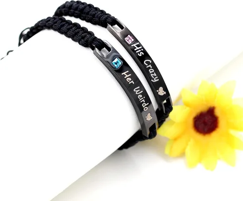 Miniatura 3 de Uloveido 1 par de pulseras trenzadas hechas a mano con grabado para parejas, parejas para él y ella, pulseras para hombres, mujeres, novio y novia
