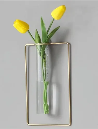 Jarrón nórdico de pared, jarrón hidropónico geométrico dorado, maceta hidropónica para colgar en la pared, jarrón decorativo para centros de mesa,