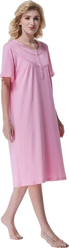 Miniatura 7 de Keyocean - Camisón de algodón para mujer, suave, cómodo, ligero, manga corta, vestido de casa, ropa de dormir, ropa de sala para verano.