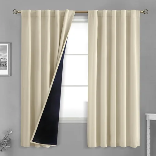 Miniatura 103 de BGment Cortinas 100% opacas beige de 63 pulgadas de largo con forro aislante térmico, bolsillo para varilla y lengüeta trasera de doble capa